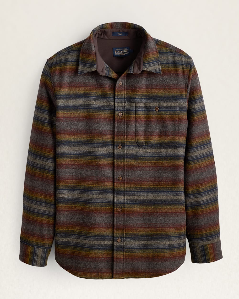 SAMPLE - MEN'S STRIPE ELBOW-PATCH TRAIL SHIRT<br>BROWN MULTI OMBRE STRIPE