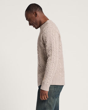 MEN'S SHETLAND COLLECTION FISHERMAN SWEATER<br>WHEAT MIX