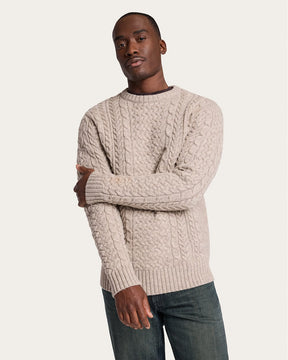 MEN'S SHETLAND COLLECTION FISHERMAN SWEATER<br>WHEAT MIX