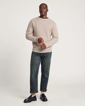 MEN'S SHETLAND COLLECTION FISHERMAN SWEATER<br>WHEAT MIX