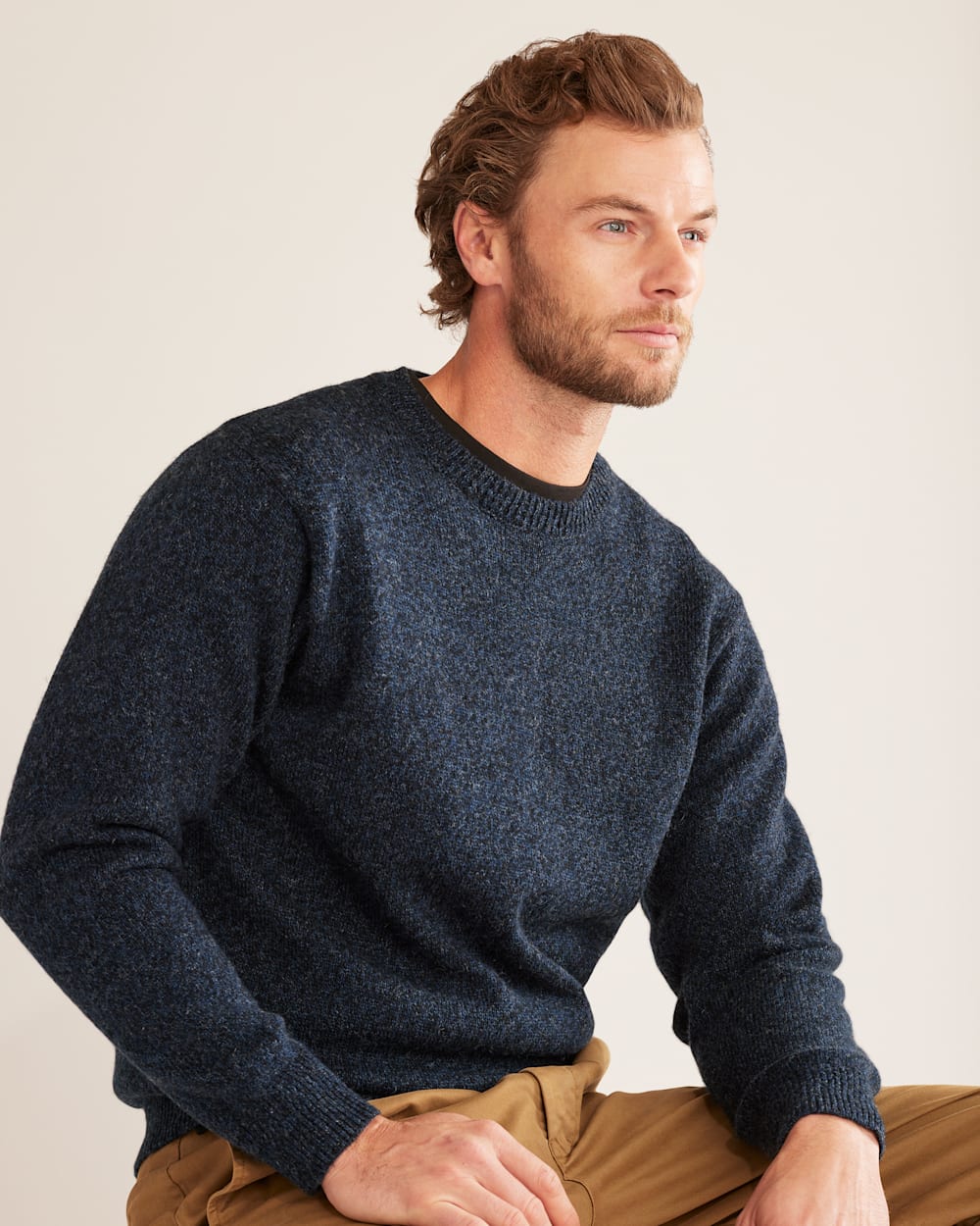 MEN'S SHETLAND COLLECTION SWEATER<br>INDIGO HEATHER