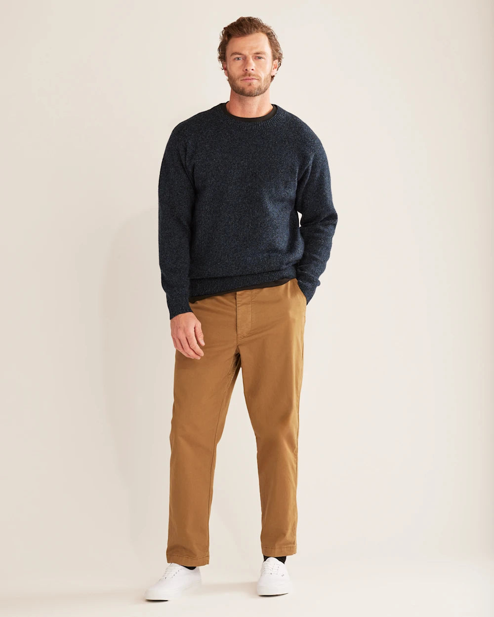 MEN'S SHETLAND COLLECTION SWEATER<br>INDIGO HEATHER
