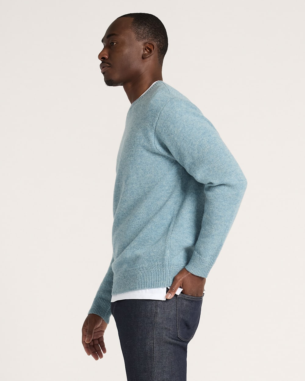 MEN'S SHETLAND COLLECTION SWEATER<br>LIGHT BLUE MIX