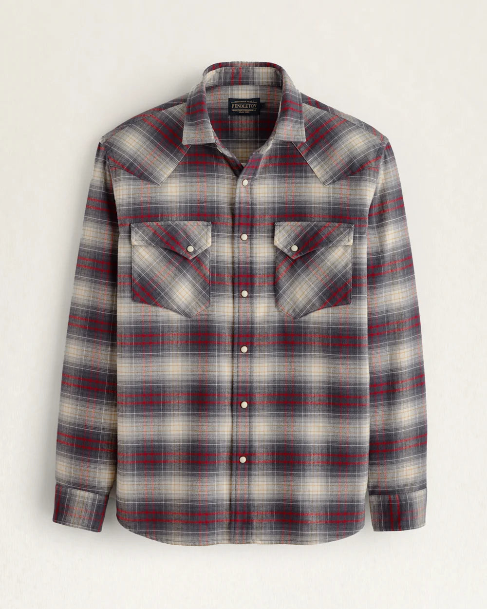 MEN'S PLAID WYATT SNAP-FRONT COTTON SHIRT<br>GREY/RED