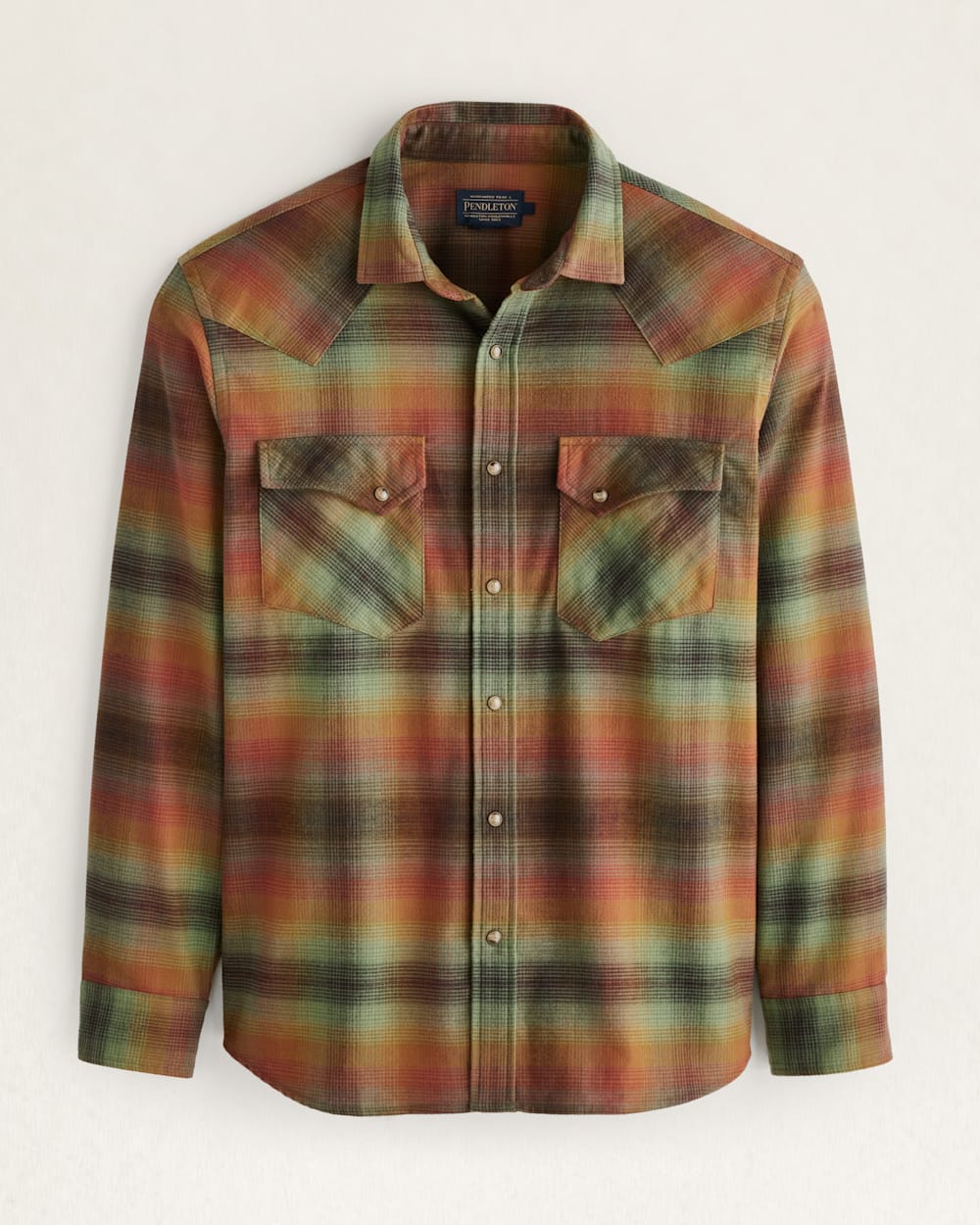 MEN'S PLAID WYATT SNAP-FRONT COTTON SHIRT<br>BROWN/GREEN MULTI