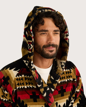UNISEX NEHALEM COTTON TERRY VELOUR ROBE<br>BLACK/RED