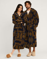 UNISEX HARDING COTTON TERRY VELOUR ROBE<br>NAVY/BRONZE