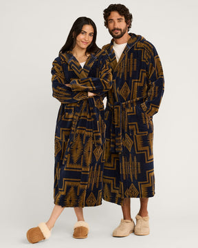UNISEX HARDING COTTON TERRY VELOUR ROBE<br>NAVY/BRONZE