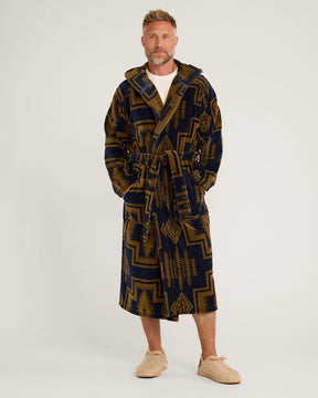 UNISEX HARDING COTTON TERRY VELOUR ROBE<br>NAVY/BRONZE
