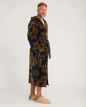 UNISEX HARDING COTTON TERRY VELOUR ROBE<br>NAVY/BRONZE