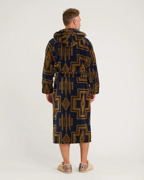 UNISEX HARDING COTTON TERRY VELOUR ROBE<br>NAVY/BRONZE
