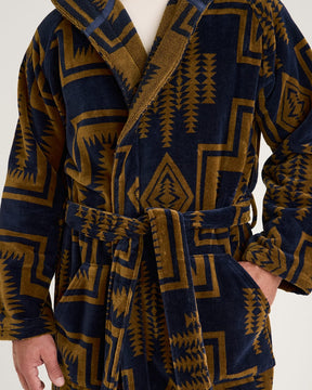 UNISEX HARDING COTTON TERRY VELOUR ROBE<br>NAVY/BRONZE