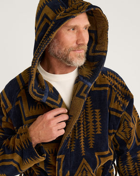 UNISEX HARDING COTTON TERRY VELOUR ROBE<br>NAVY/BRONZE
