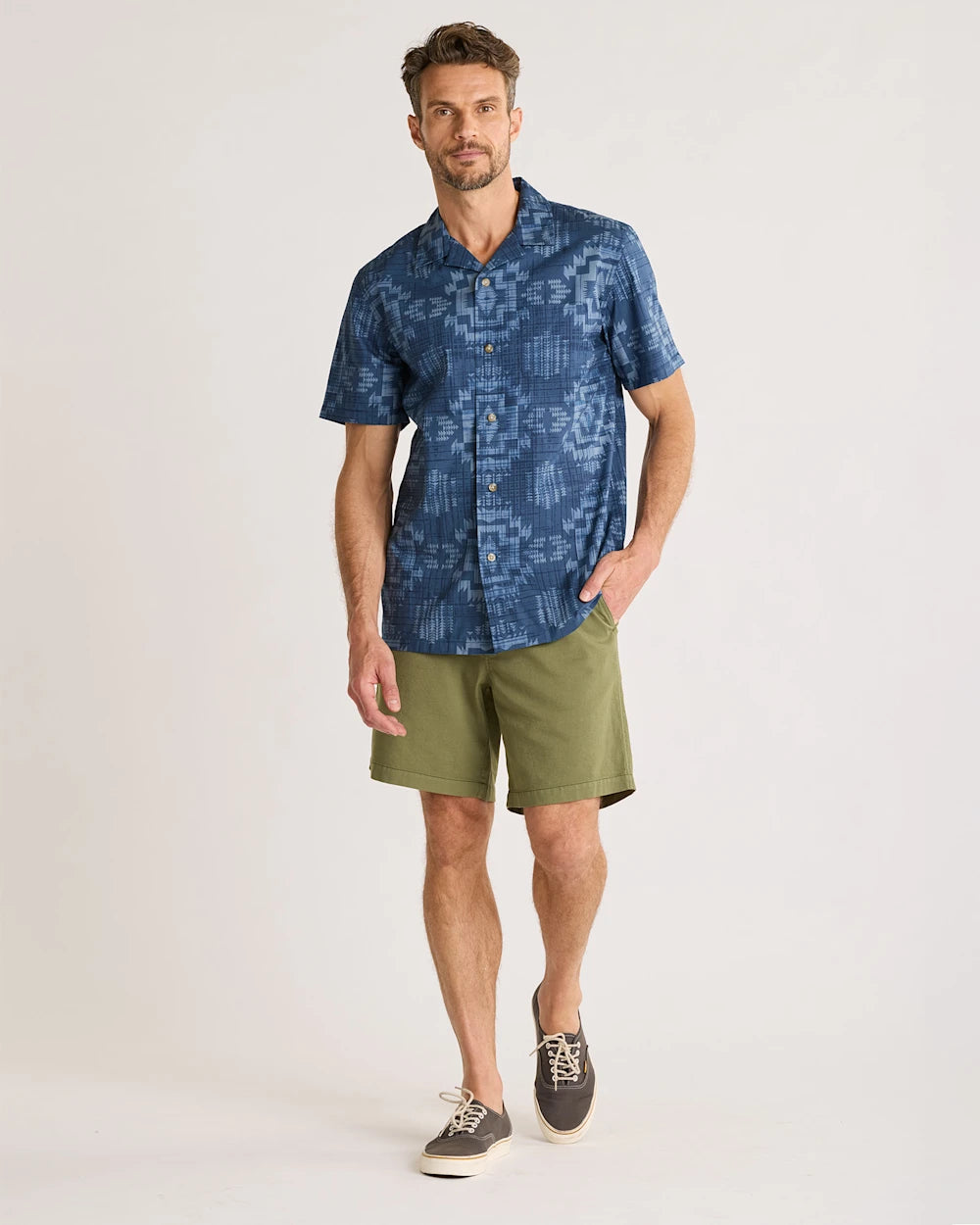 MEN'S ALOHA COTTON CAMP SHIRT<br>HARDING NAVY