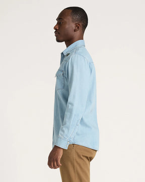 MEN'S SALMON EMBROIDERED DENIM GAMBLER SHIRT<br>LIGHT BLUE/SALMON