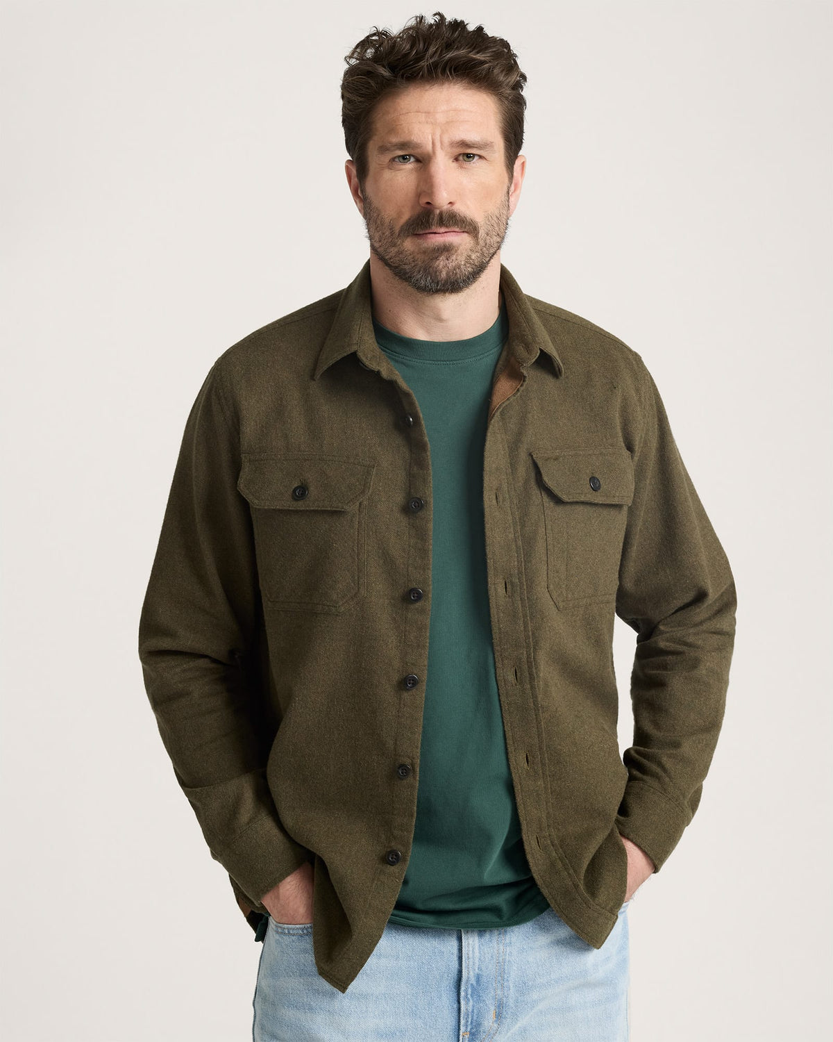 MEN'S BURNSIDE COTTON FLANNEL SHIRT<br>FOREST GREEN HEATHER