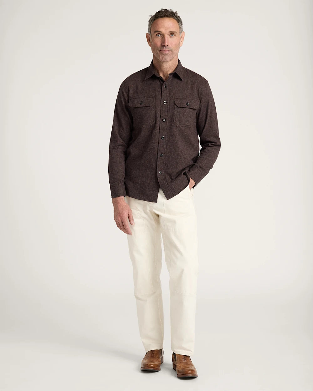 MEN'S BURNSIDE COTTON FLANNEL SHIRT<br>BROWN HEATHER
