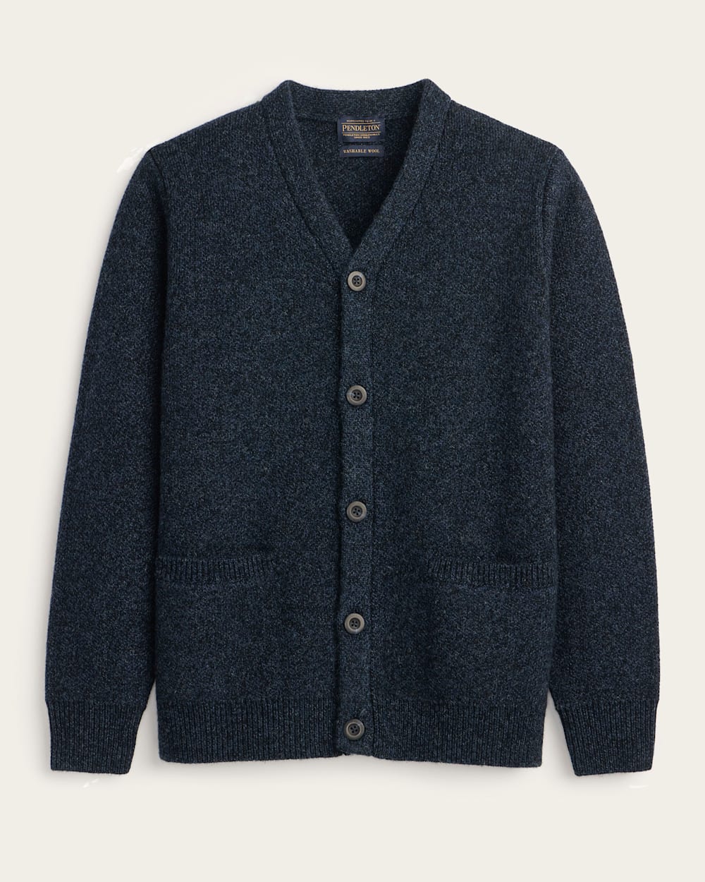 MEN'S SHETLAND COLLECTION CARDIGAN<br>INDIGO HEATHER