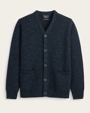 MEN'S SHETLAND COLLECTION CARDIGAN<br>INDIGO HEATHER