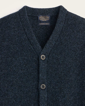 MEN'S SHETLAND COLLECTION CARDIGAN<br>INDIGO HEATHER