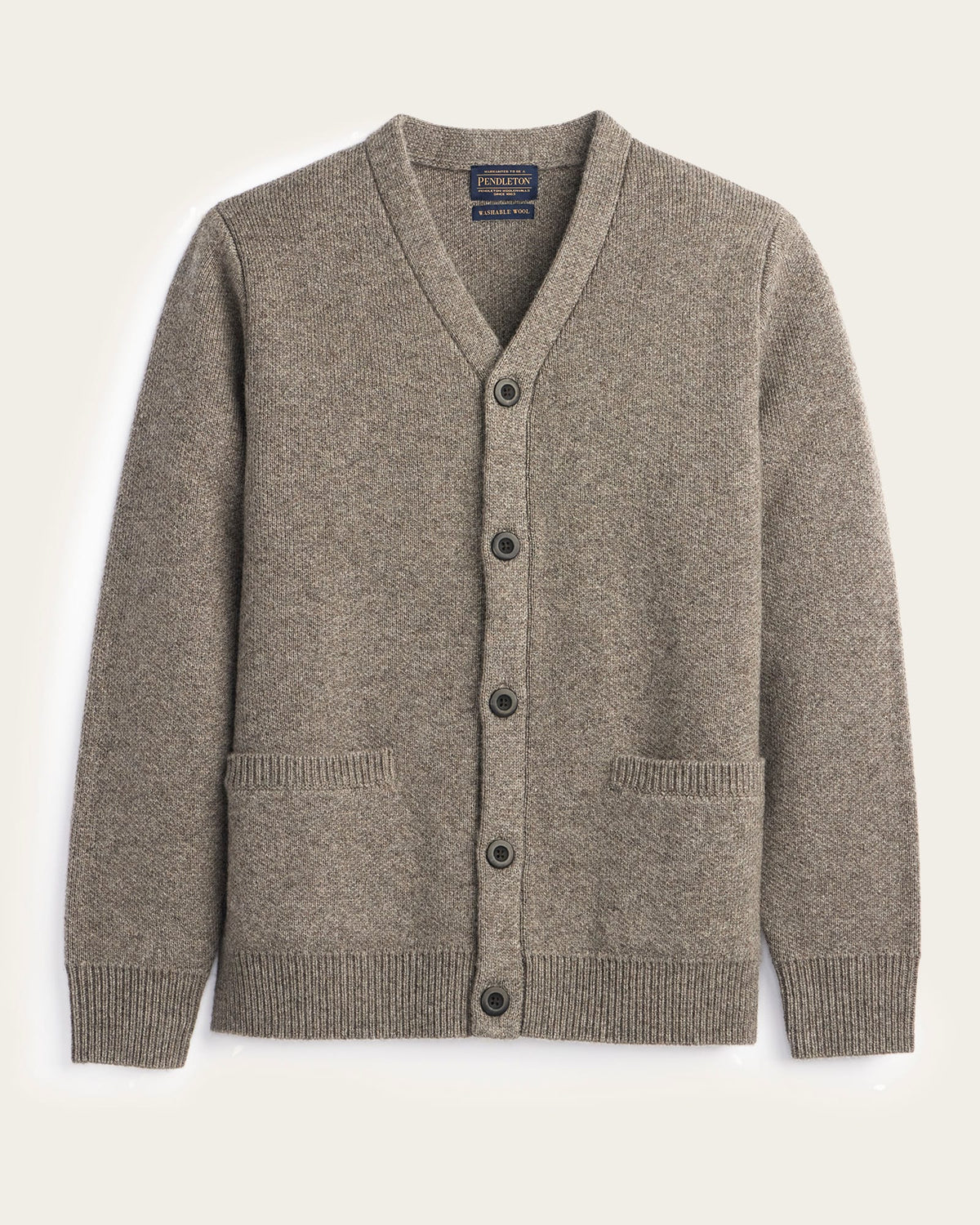 MEN'S SHETLAND COLLECTION CARDIGAN<br>STONE HEATHER
