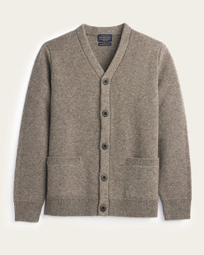 MEN'S SHETLAND COLLECTION CARDIGAN<br>STONE HEATHER