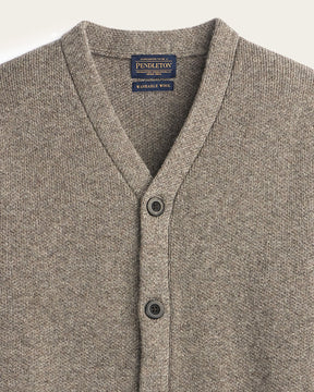 MEN'S SHETLAND COLLECTION CARDIGAN<br>STONE HEATHER