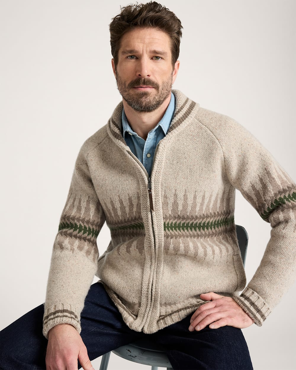 MEN'S SAWTOOTH BUCK LAMBSWOOL ZIP CARDIGAN<br>OATMEAL