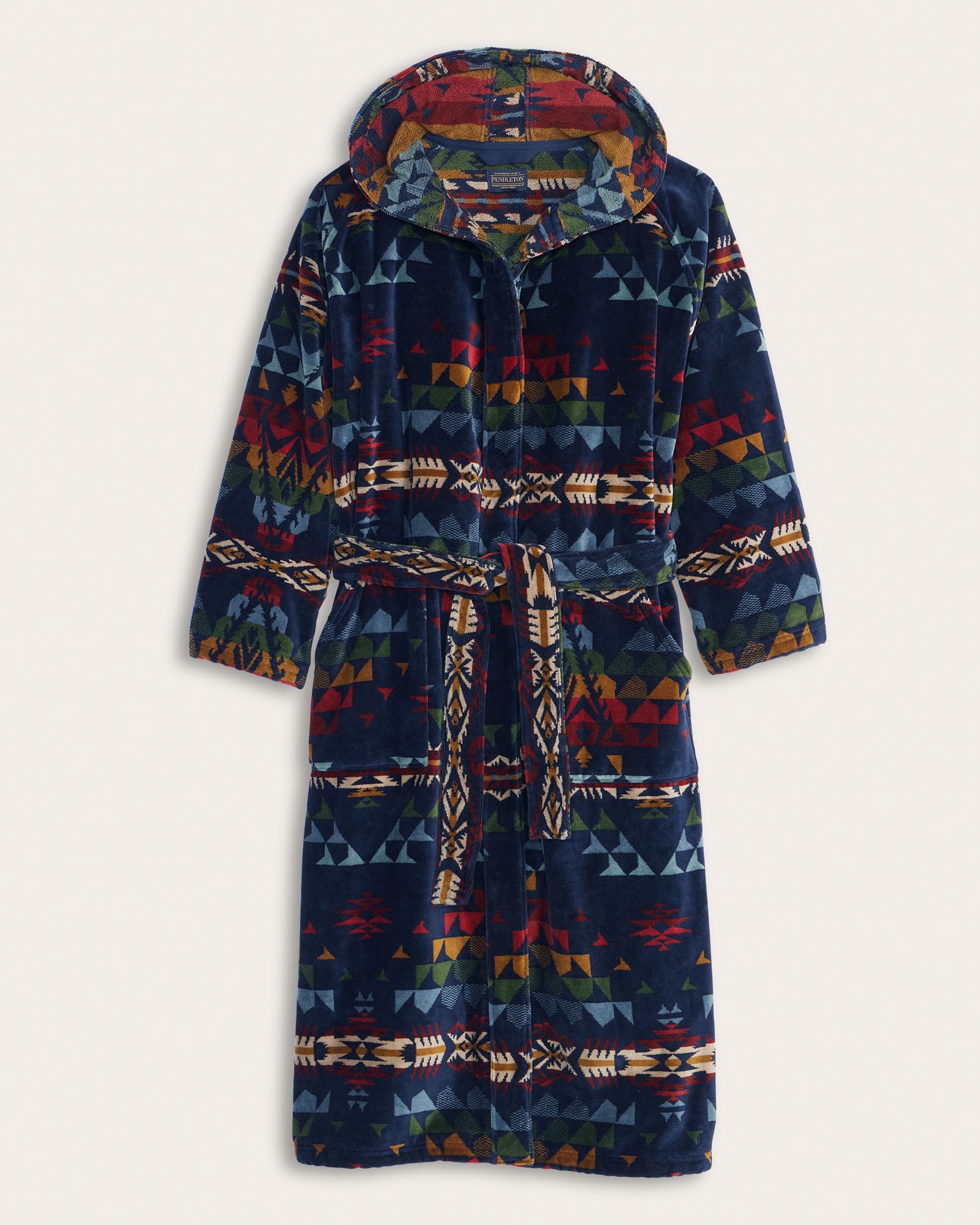 UNISEX AUTUMN BIRCH COTTON TERRY VELOUR BATHROBE<br>NAVY MULTI