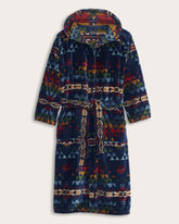 UNISEX AUTUMN BIRCH COTTON TERRY VELOUR BATHROBE<br>NAVY MULTI