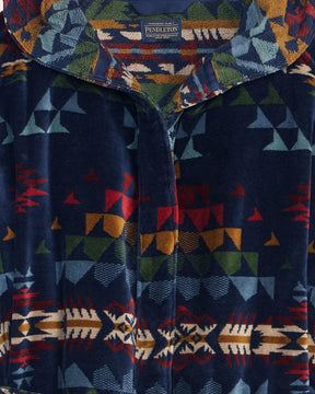 UNISEX AUTUMN BIRCH COTTON TERRY VELOUR BATHROBE<br>NAVY MULTI