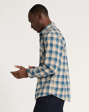 MEN'S PLAID SNAP-FRONT WYATT COTTON SHIRT<br>TAN/BLUE PLAID