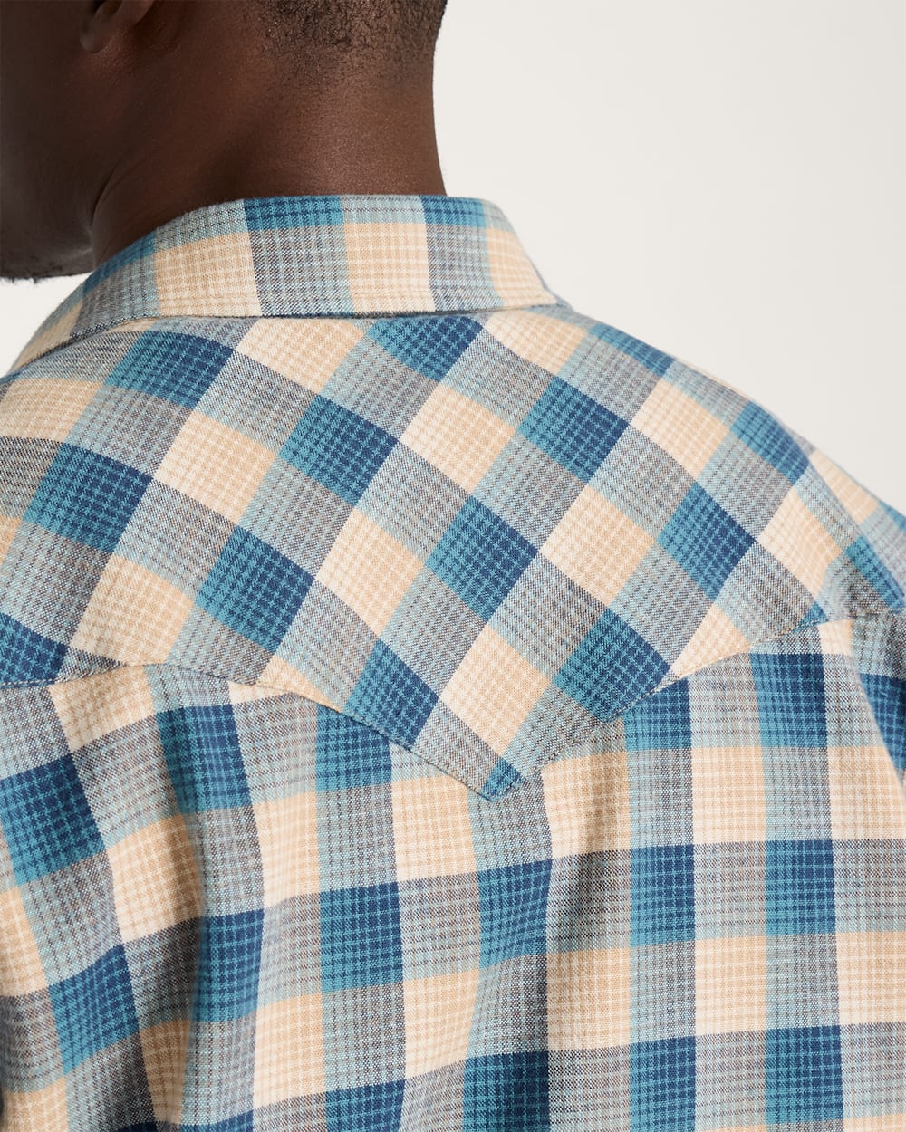 MEN'S PLAID SNAP-FRONT WYATT COTTON SHIRT<br>TAN/BLUE PLAID