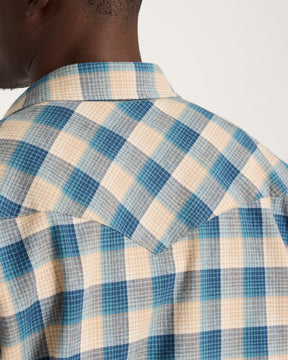 MEN'S PLAID SNAP-FRONT WYATT COTTON SHIRT<br>TAN/BLUE PLAID