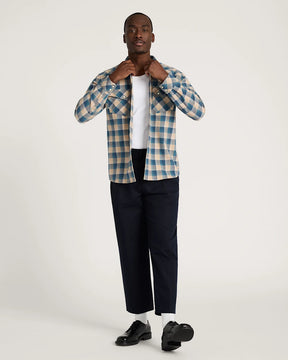 MEN'S PLAID SNAP-FRONT WYATT COTTON SHIRT<br>TAN/BLUE PLAID