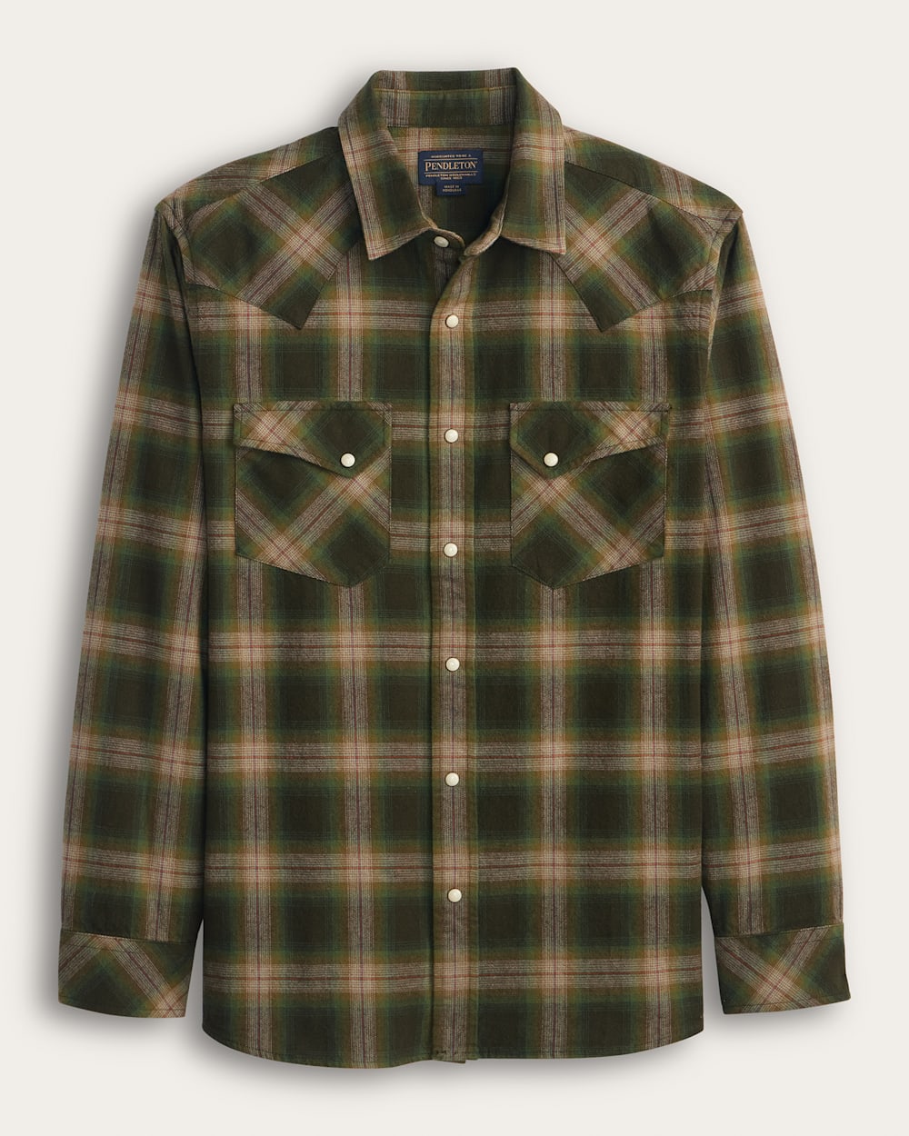 MEN'S PLAID SNAP-FRONT WYATT COTTON SHIRT<br>OLIVE MULTI