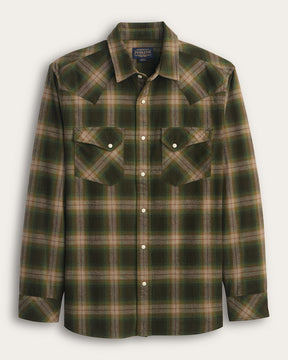 MEN'S PLAID SNAP-FRONT WYATT COTTON SHIRT<br>OLIVE MULTI