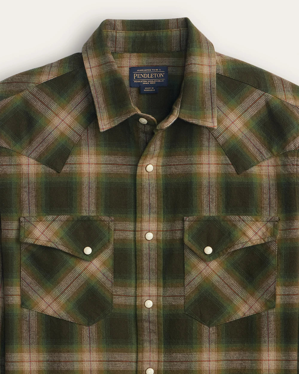 MEN'S PLAID SNAP-FRONT WYATT COTTON SHIRT<br>OLIVE MULTI