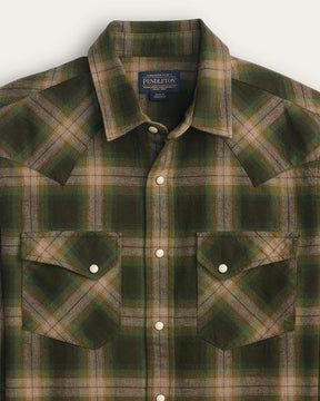 MEN'S PLAID SNAP-FRONT WYATT COTTON SHIRT<br>OLIVE MULTI