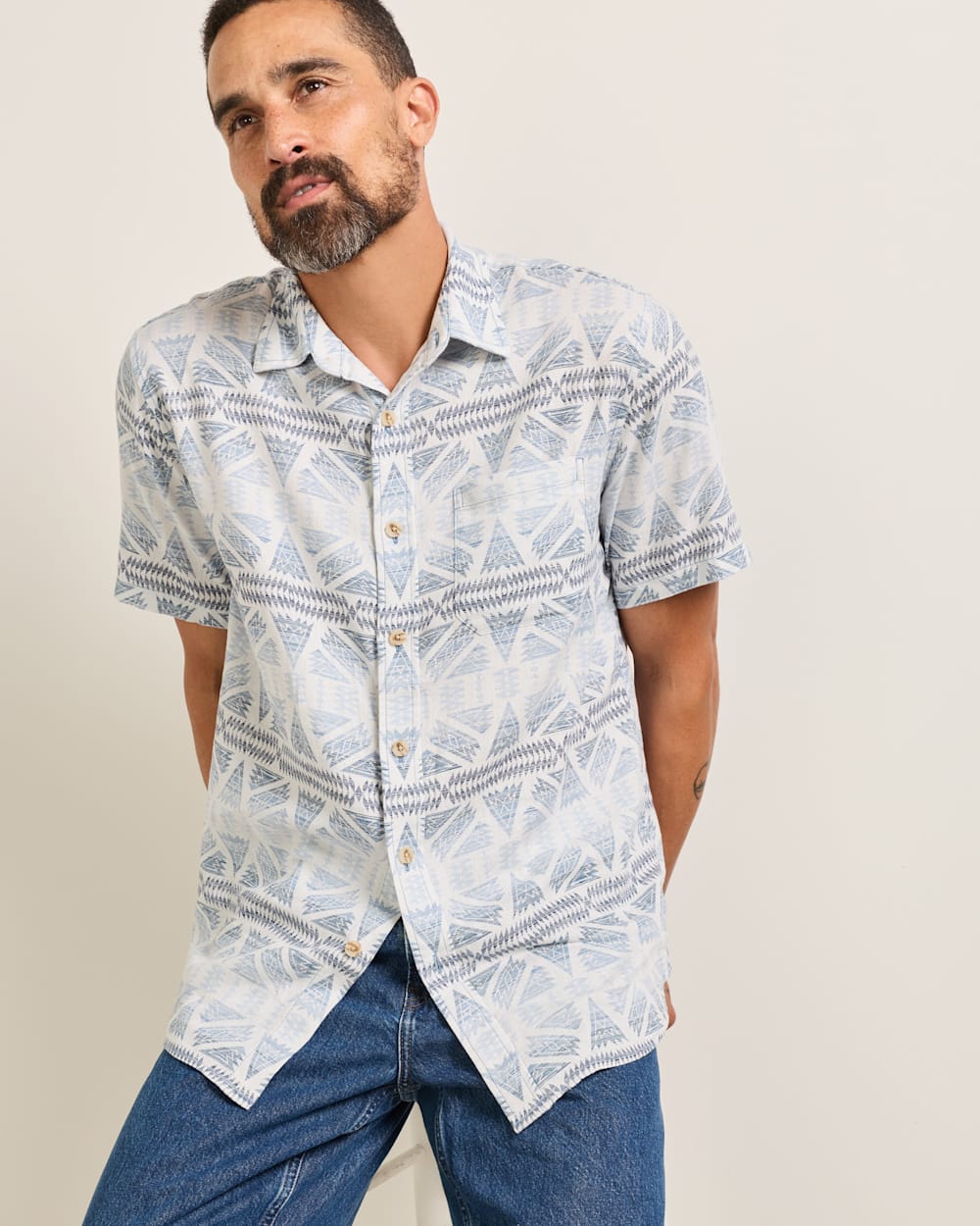 DAWSON LINEN SHIRT SS<br>PONDEROSA GREY/BLUE