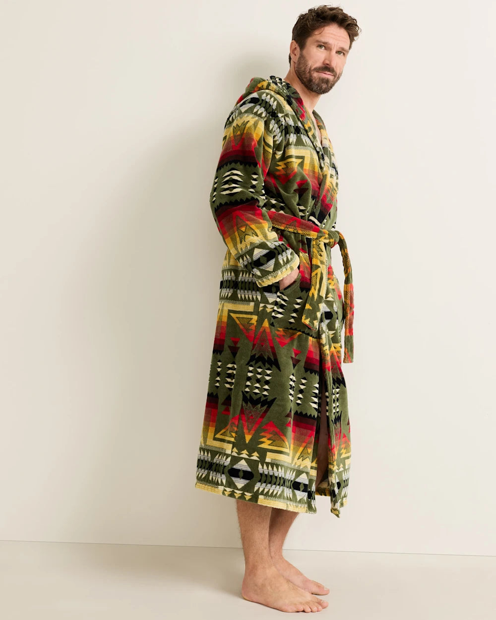 UNISEX COTTON TERRY VELOUR BATHROBE<br>PONDEROSA GREEN