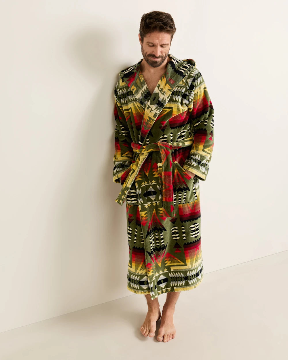 UNISEX COTTON TERRY VELOUR BATHROBE<br>PONDEROSA GREEN