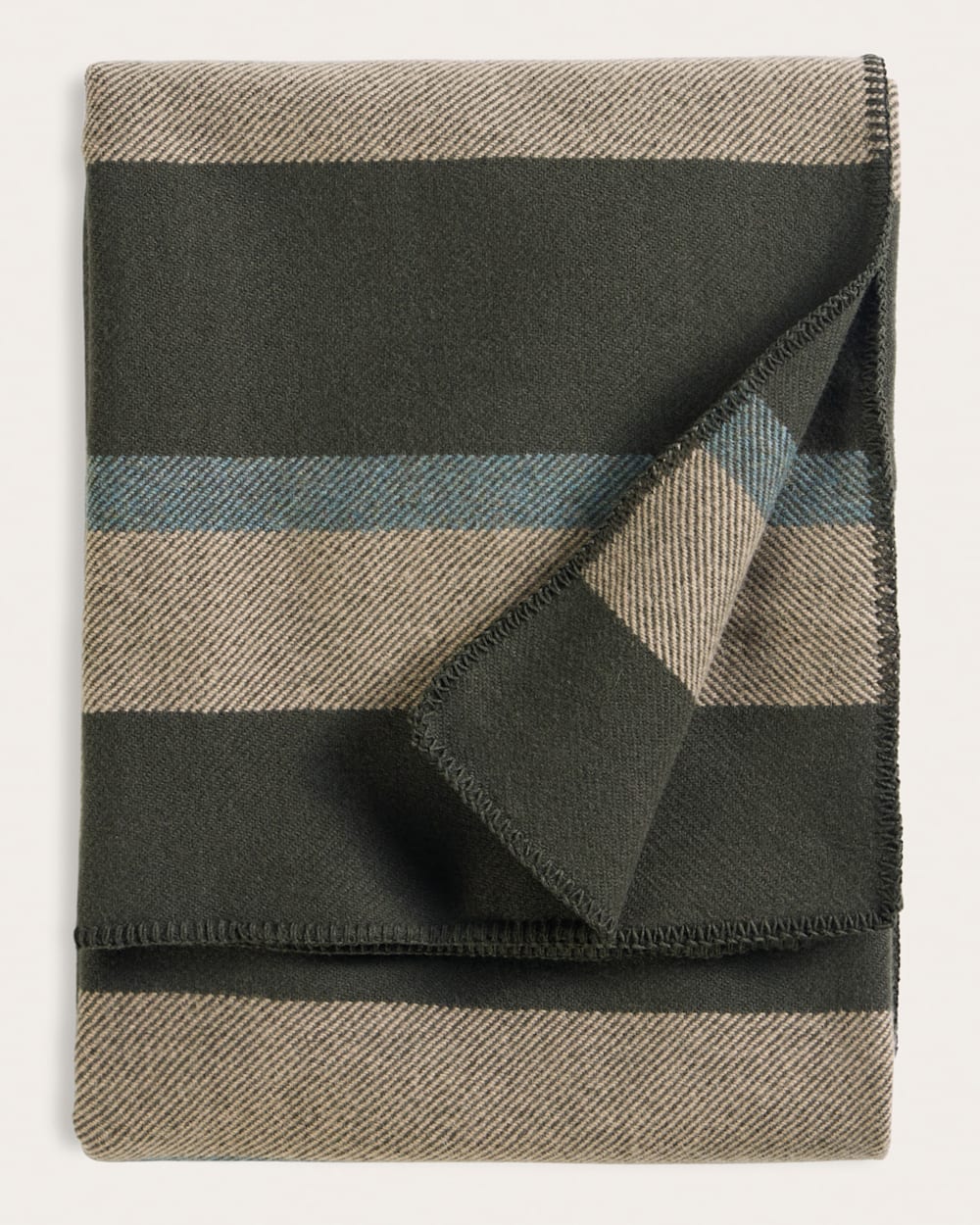 ECO-WISE WOOL PLAID/STRIPE BLANKET<br>OLIVE STRIPE