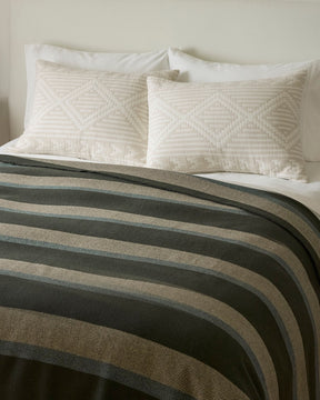 ECO-WISE WOOL PLAID/STRIPE BLANKET<br>OLIVE STRIPE