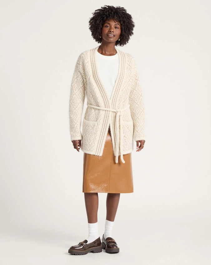 WOMEN'S TEXTURED ALPACA CARDIGAN<br>IVORY/TAN