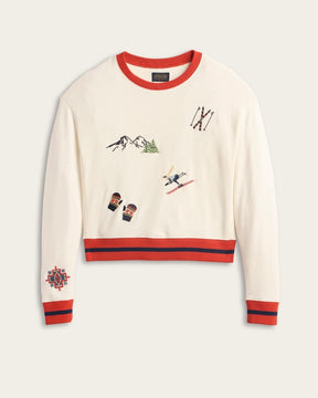 WOMEN'S SKI GRAPHIC FRENCH TERRY PULLOVER<br>IVORY