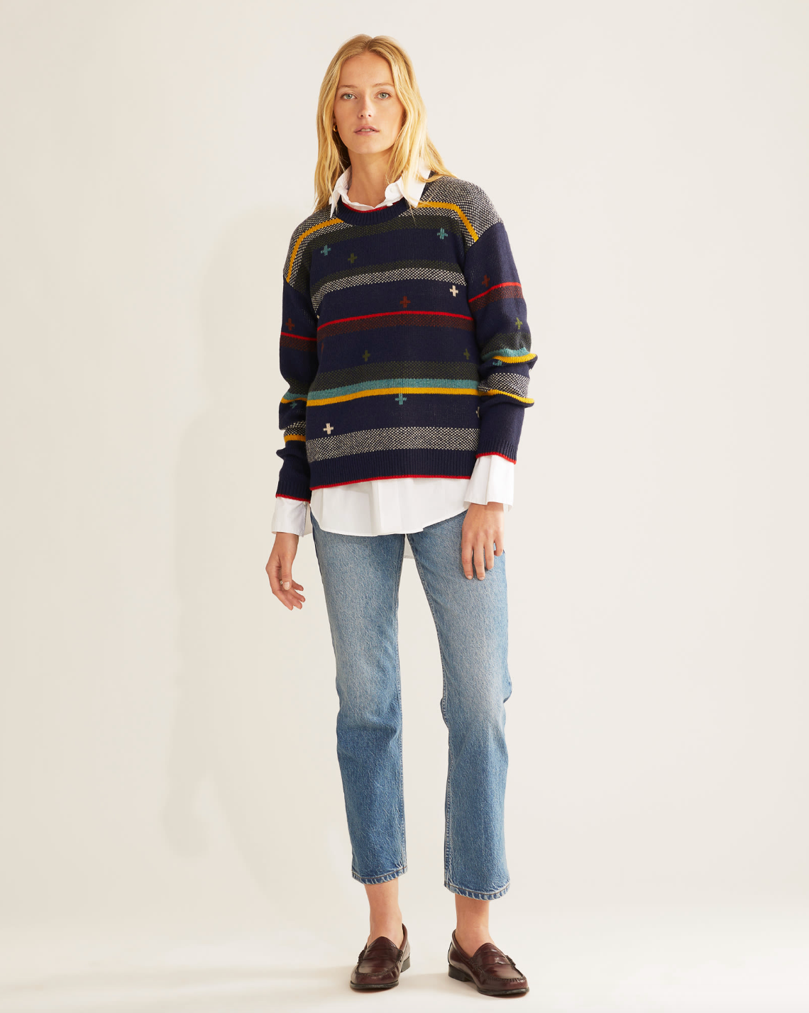 Bridger Stripe Sweater <br> Navy Heather Stripe