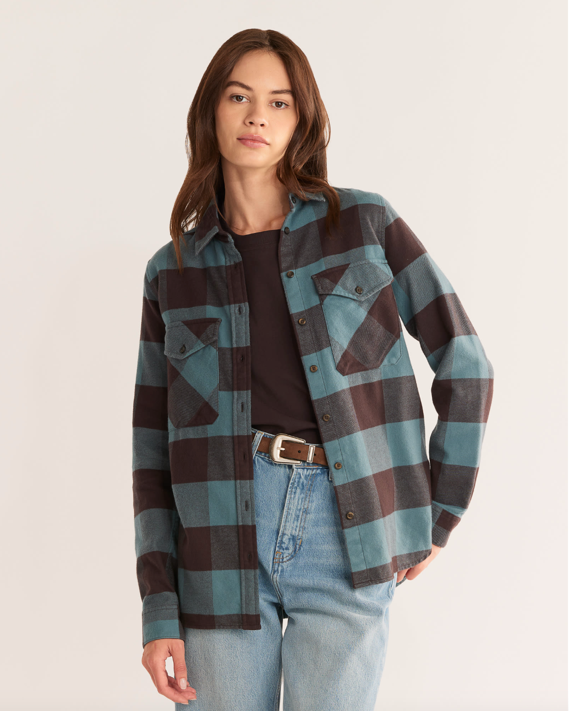 Madison Flannel Shirt <br> Shale/Coffee Buffalo Check