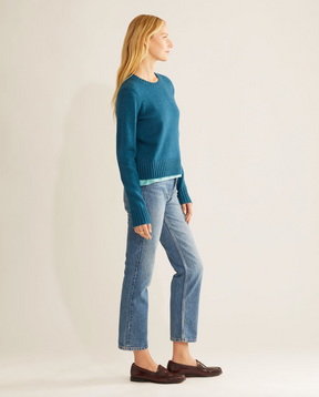 Relaxed Shetland Crew Pullover <br> Blue Steel