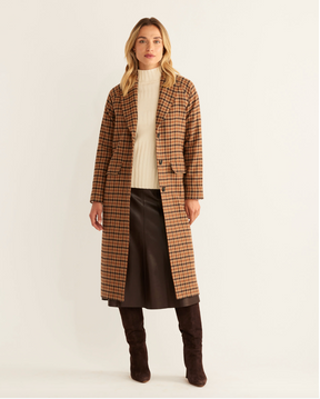 Brooklyn Wool Coat Mix Multi Check Tan TE256